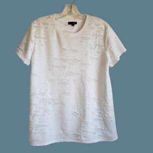 Rowley Love Kit Destroyed White Animal Print Top Tee Size Medium Short Sleeves